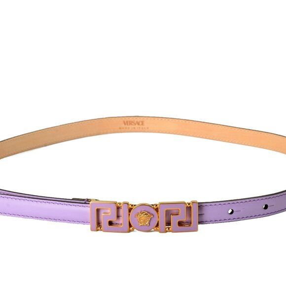 Versace Violet 100% Leather Medusa Head Logo Decorated Skinny Belt US 40 IT 100 - Picture 1 of 4